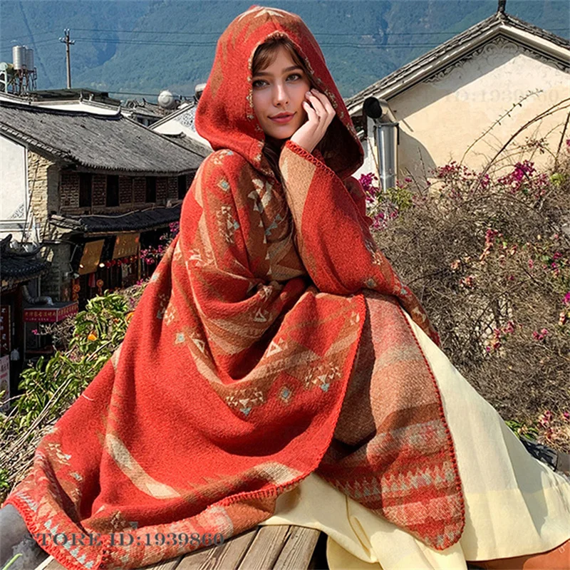 Woven Scarf Blanket - Kapüşonlu Sıcak Tutma Eşarp Şal Pelerin