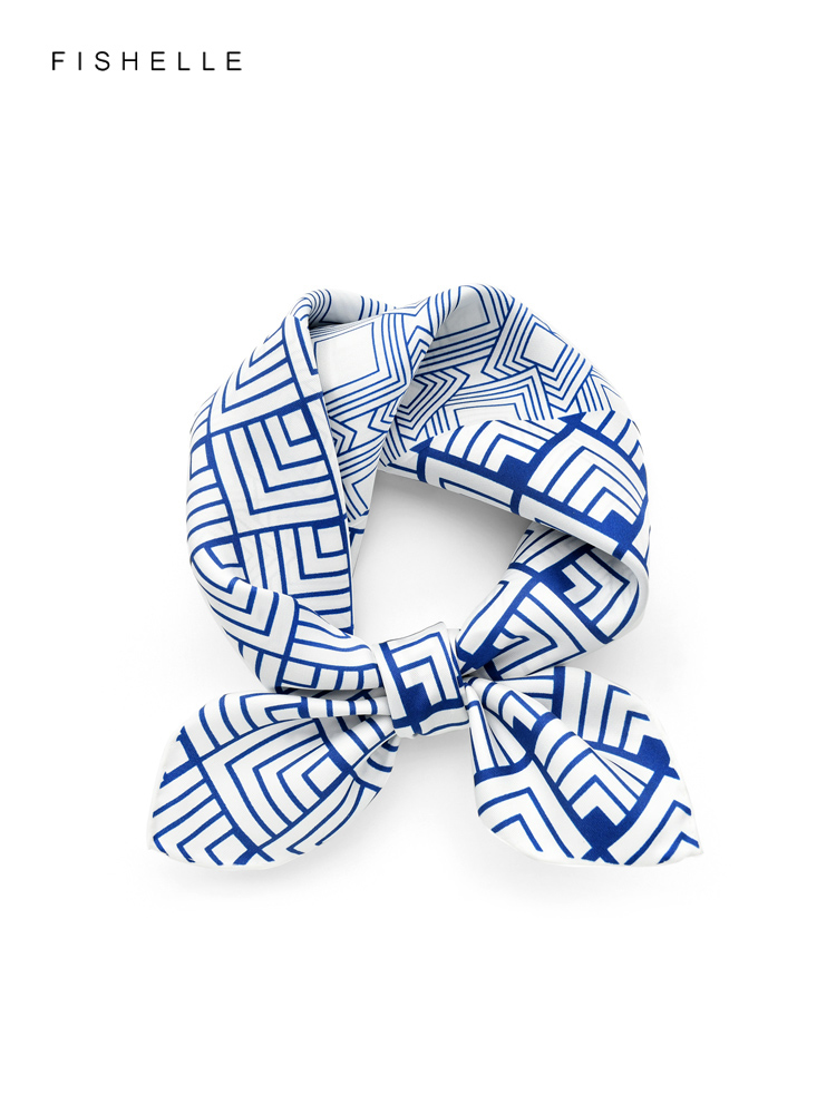 Silk Neck Scarf - Çin klasik mavi beyaz porselen doğal